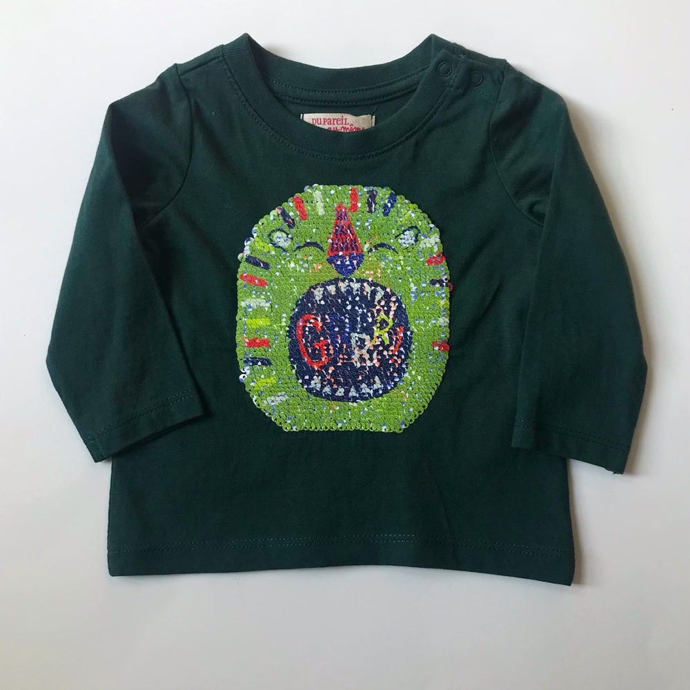 Du Pareil Au Même (DPAM) Green sequin T-shirt, size 6 months.